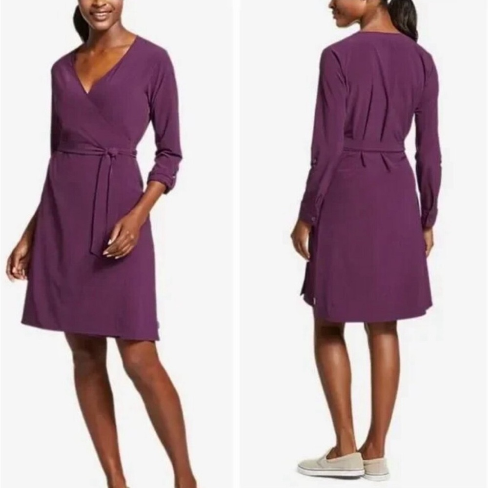 Eddie Bauer Departure Moisture Wicking UPF 50 Long-Sleeve Purple Wrap Dress